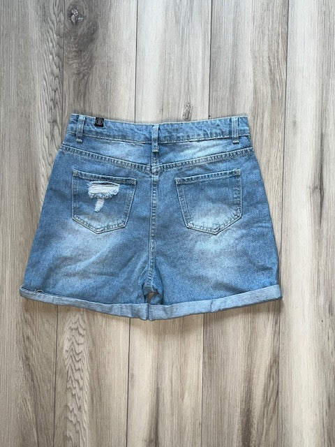 medium wash denim shorts