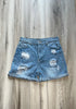 blue denim shorts with distressed